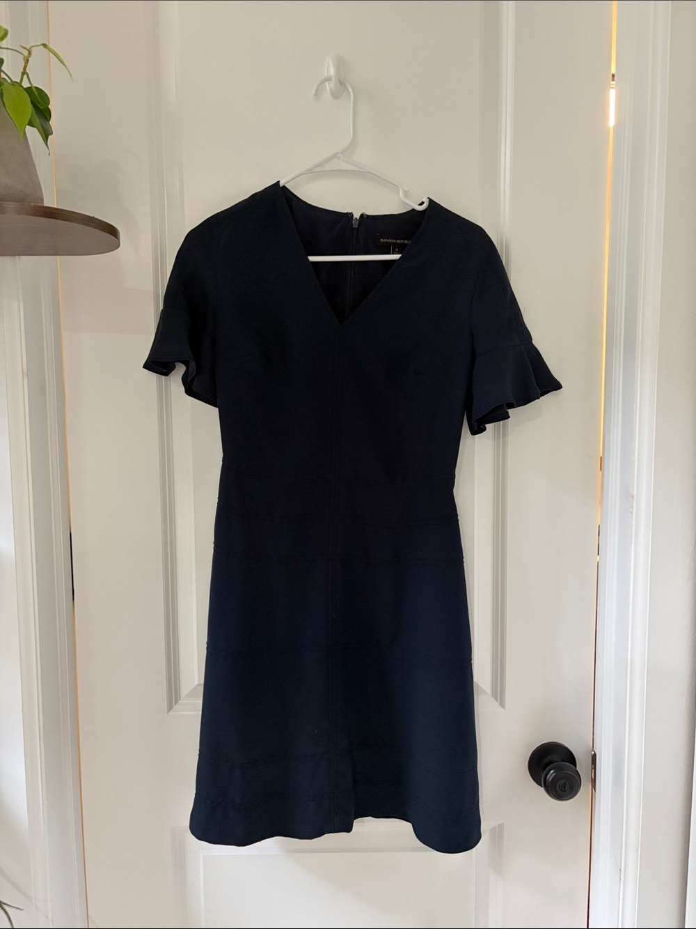Banana Republic Dark Navy V-Neck Flutter Sleeve Sheath Dress